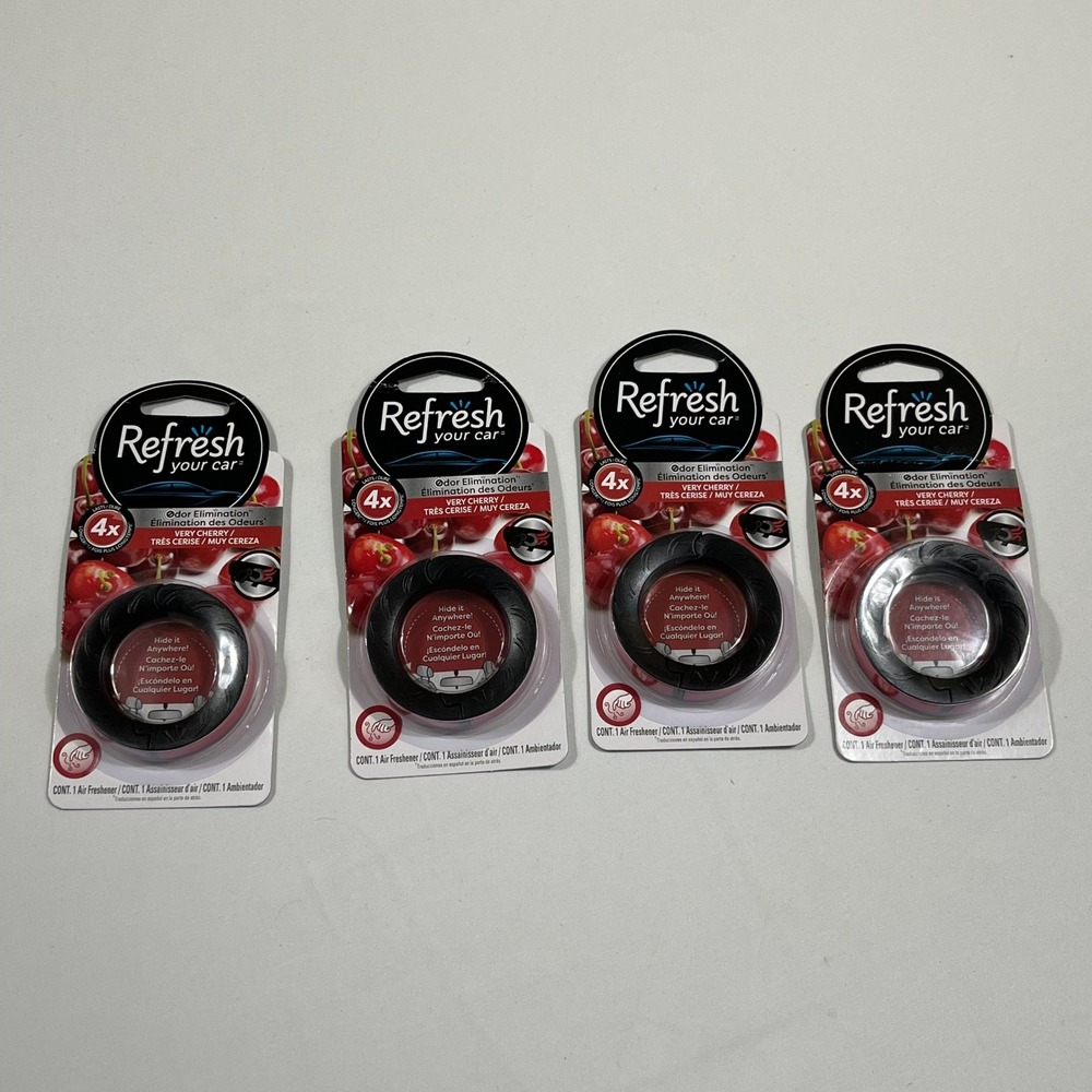 Refresh Your Car Air Freshener 4 Pack Very Cherry Odor Elimination Rings Black